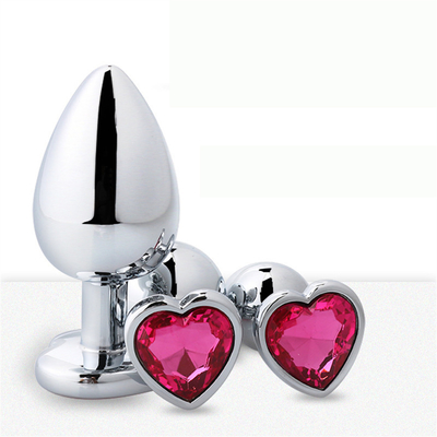 Aluminium Alloy Heart Shape Anal Plug Metal Anal Plug Mainan Seks Untuk Wanita Anal Plug Dengan Permata Plastik Berwarna-warni