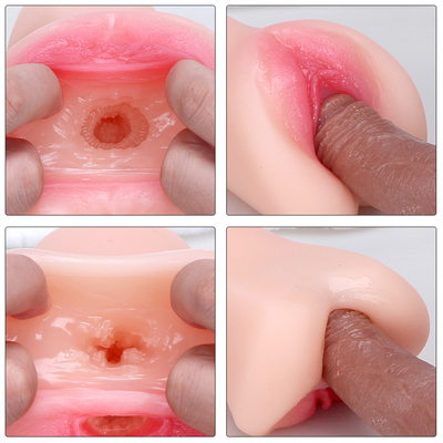 2 In 1 Vagina Saku Pria Masturbators dengan Realistis Bertekstur Vagina dan Ketat Anus Dewasa Mainan Seks untuk Pria