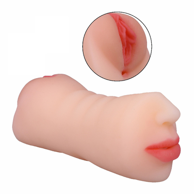 3 In 1 Pria Masturbator Realistis Vagina Saku Ganda Pria Mainan Seks dengan Mulut Lidah Bertekstur Vagina &amp; ketat Anus