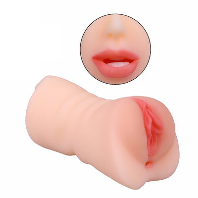 3 In 1 Pria Masturbator Realistis Vagina Saku Ganda Pria Mainan Seks dengan Mulut Lidah Bertekstur Vagina &amp; ketat Anus