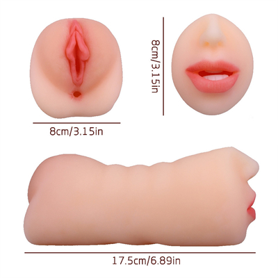3 In 1 Pria Masturbator Realistis Vagina Saku Ganda Pria Mainan Seks dengan Mulut Lidah Bertekstur Vagina &amp; ketat Anus