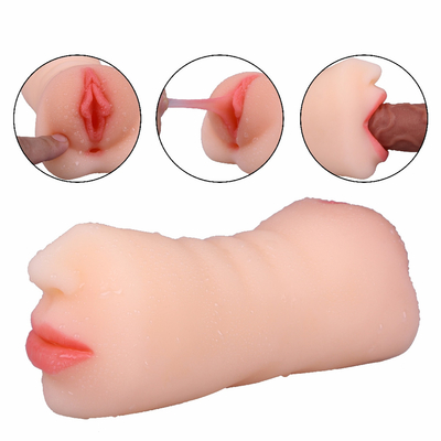 3 In 1 Pria Masturbator Realistis Vagina Saku Ganda Pria Mainan Seks dengan Mulut Lidah Bertekstur Vagina &amp; ketat Anus