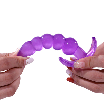 Bumpy Delight Anal Plug Purple Flexible Waterproof TPE Rubber Butt Plug dengan Smooth Incremental Anal Beads