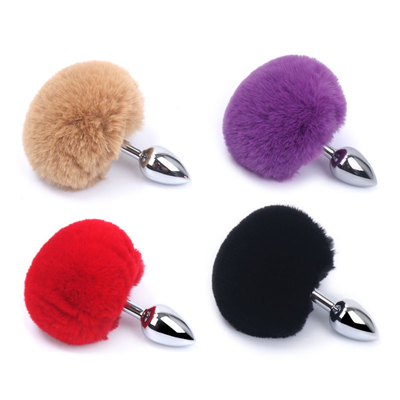 Beragam Warna Metal Mainan Seks Plug Anal Dengan Bunny Tail