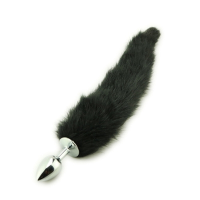 Jatuhkan Black Fox Tail Metal Anal Plug Smooth Fur Fox Tail Sex Toy untuk Wanita