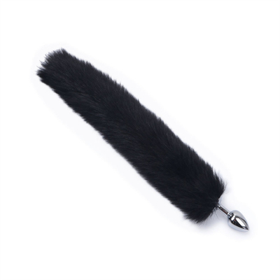 Jatuhkan Black Fox Tail Metal Anal Plug Smooth Fur Fox Tail Sex Toy untuk Wanita