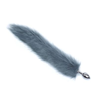Jatuhkan Black Fox Tail Metal Anal Plug Smooth Fur Fox Tail Sex Toy untuk Wanita