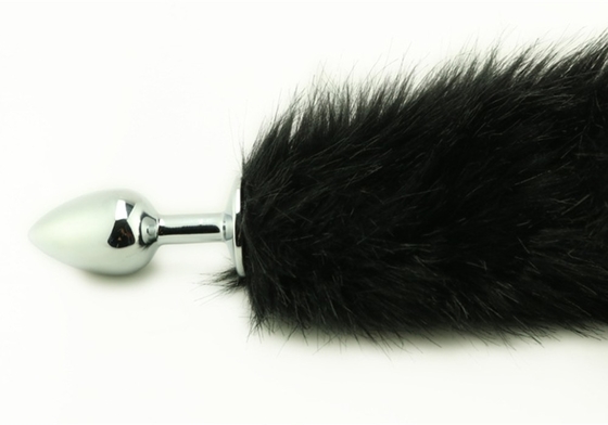 Jatuhkan Black Fox Tail Metal Anal Plug Smooth Fur Fox Tail Sex Toy untuk Wanita