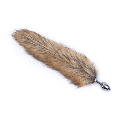 Jatuhkan Black Fox Tail Metal Anal Plug Smooth Fur Fox Tail Sex Toy untuk Wanita