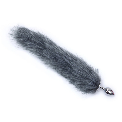 Jatuhkan Black Fox Tail Metal Anal Plug Smooth Fur Fox Tail Sex Toy untuk Wanita