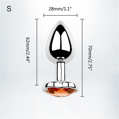 Aluminium Alloy Heart Shape Anal Plug Metal Anal Plug Mainan Seks Untuk Wanita Anal Plug Dengan Permata Plastik Berwarna-warni