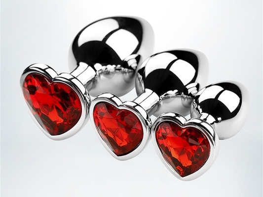 Aluminium Alloy Heart Shape Anal Plug Metal Anal Plug Mainan Seks Untuk Wanita Anal Plug Dengan Permata Plastik Berwarna-warni