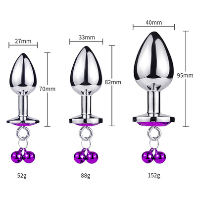 Anal Sex Toys Plug Butt Stainless Steel Crystal 3pcs Set Metal Anal Plug dengan Bell