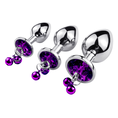 Anal Sex Toys Plug Butt Stainless Steel Crystal 3pcs Set Metal Anal Plug dengan Bell