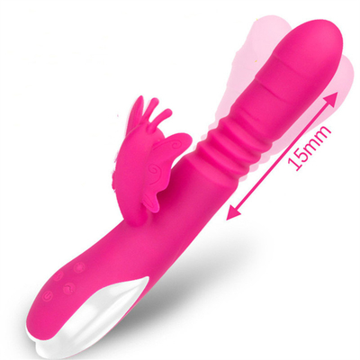 Otomatis Mendorong Kepala Portable USB Charger Kelinci Vibrator Untuk Wanita