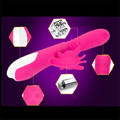 Otomatis Mendorong Kepala Portable USB Charger Kelinci Vibrator Untuk Wanita