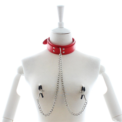 Kalung Kulit Baru Dengan Clamp Payudara Clip Rantai Pasangan SM Mainan Seks Untuk Wanita Alat Seks Pasangan Permainan Dewasa