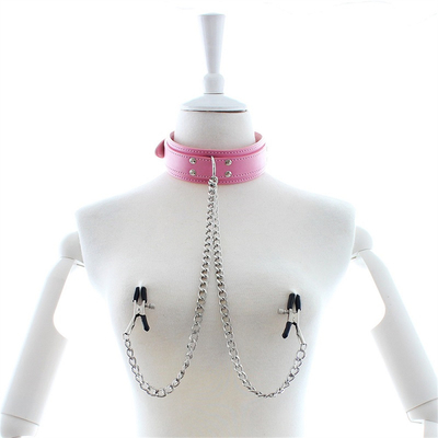 Kalung Kulit Baru Dengan Clamp Payudara Clip Rantai Pasangan SM Mainan Seks Untuk Wanita Alat Seks Pasangan Permainan Dewasa