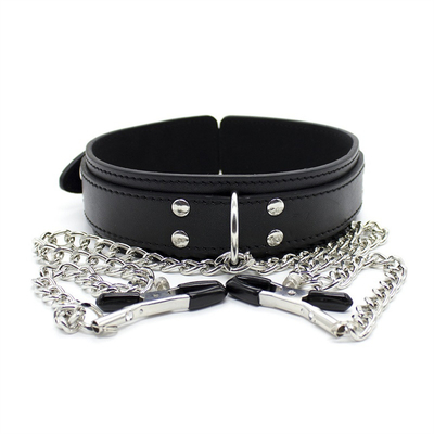 Kalung Kulit Baru Dengan Clamp Payudara Clip Rantai Pasangan SM Mainan Seks Untuk Wanita Alat Seks Pasangan Permainan Dewasa
