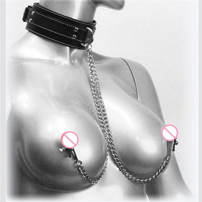 Kalung Kulit Baru Dengan Clamp Payudara Clip Rantai Pasangan SM Mainan Seks Untuk Wanita Alat Seks Pasangan Permainan Dewasa