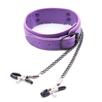Kalung Kulit Baru Dengan Clamp Payudara Clip Rantai Pasangan SM Mainan Seks Untuk Wanita Alat Seks Pasangan Permainan Dewasa