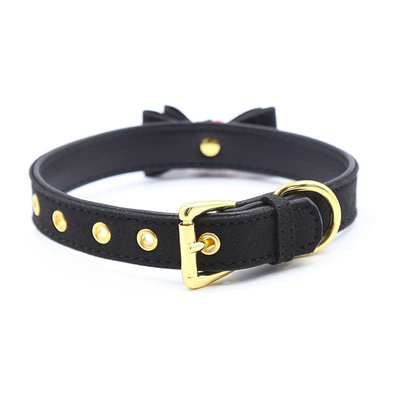 Mainan Seks Dewasa Pink Dog Bell Bowknot Golden Hole Soft Leather Pin Buckle Neck Sleeve Black Neck Sleeve Collar