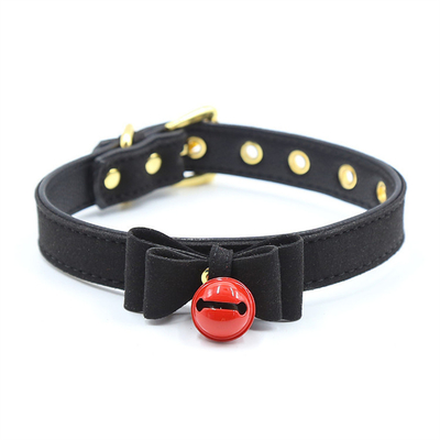 Mainan Seks Dewasa Pink Dog Bell Bowknot Golden Hole Soft Leather Pin Buckle Neck Sleeve Black Neck Sleeve Collar