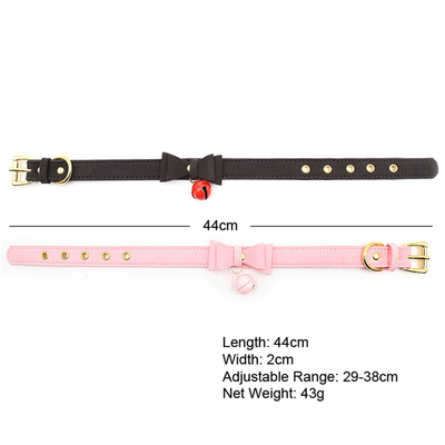 Mainan Seks Dewasa Pink Dog Bell Bowknot Golden Hole Soft Leather Pin Buckle Neck Sleeve Black Neck Sleeve Collar