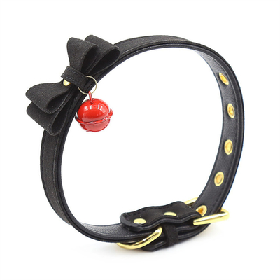 Mainan Seks Dewasa Pink Dog Bell Bowknot Golden Hole Soft Leather Pin Buckle Neck Sleeve Black Neck Sleeve Collar