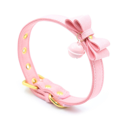 Mainan Seks Dewasa Pink Dog Bell Bowknot Golden Hole Soft Leather Pin Buckle Neck Sleeve Black Neck Sleeve Collar