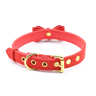 Mainan Seks Dewasa Pink Dog Bell Bowknot Golden Hole Soft Leather Pin Buckle Neck Sleeve Black Neck Sleeve Collar