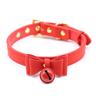 Mainan Seks Dewasa Pink Dog Bell Bowknot Golden Hole Soft Leather Pin Buckle Neck Sleeve Black Neck Sleeve Collar