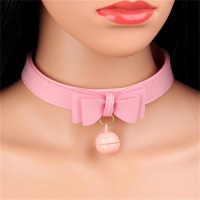 Mainan Seks Dewasa Pink Dog Bell Bowknot Golden Hole Soft Leather Pin Buckle Neck Sleeve Black Neck Sleeve Collar