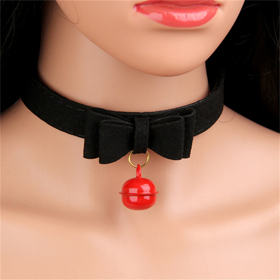 Mainan Seks Dewasa Pink Dog Bell Bowknot Golden Hole Soft Leather Pin Buckle Neck Sleeve Black Neck Sleeve Collar