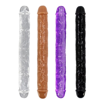Super Soft TPE Dua Kepala Dildo Realistik Seks Mainan Penis Untuk Wanita