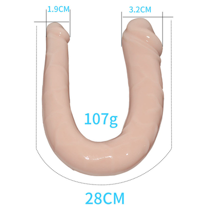 Dildo TPE Medis Dildo Bentuk U Penis Kepala Ganda Untuk Masturbasi Wanita