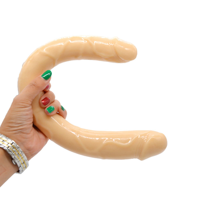 Dildo TPE Medis Dildo Bentuk U Penis Kepala Ganda Untuk Masturbasi Wanita