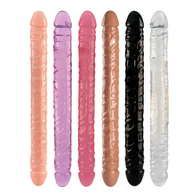 Jellies-Realistic Double Dong Adult Dildo Sex Toys untuk Lesbian Waterproof Flexible Dildo untuk Wanita Vaginal G-spot dan An