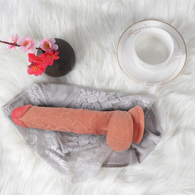 Besar Cairan Silikon Kualitas Tinggi Penis Dildo Daging Warna Dildo Untuk Wanita Kuat 9 Inci Teleskopik Vibrating Dildo