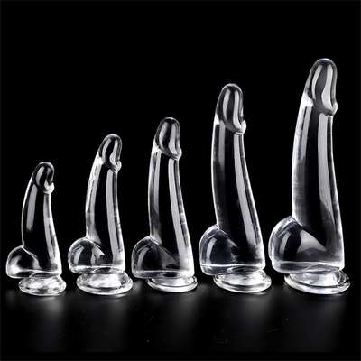 Realistis Jelas Dildo 8,6 inci Transparan kecil glans besar tebal dildo dengan cangkir sedot fleksibel Jelly Penis Dong Seks To
