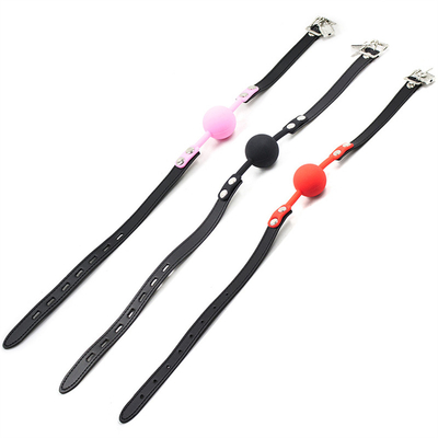 Kunci Mainan Permainan Dewasa Fetish Silikon Mulut Gag Bola Pu Kulit Perbudakan Kekuatan Pink Merah Hitam Warna