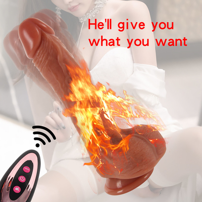 10 Mode 9.6 "Menyodorkan Vibrator, Remote Control Realistis Bergetar Dildo