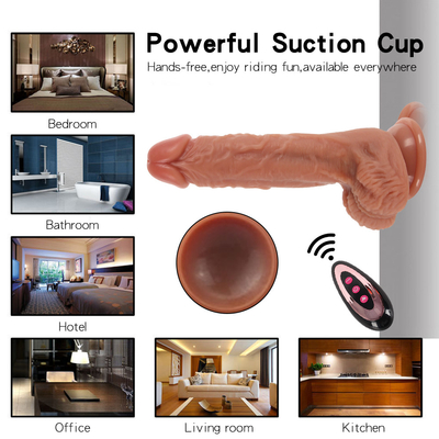 Bergetar Mendorong Realistis Dildo dengan cangkir hisap Wanita Masturbasi Pemanasan Penis Remote Control Dick Besar Dildo