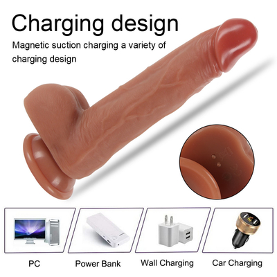 Telescopic Vibrating Pushing Realist Dildo Wanita Masturbasi Dengan Cup Suction Penis Pemanasan Remote Control Dildo